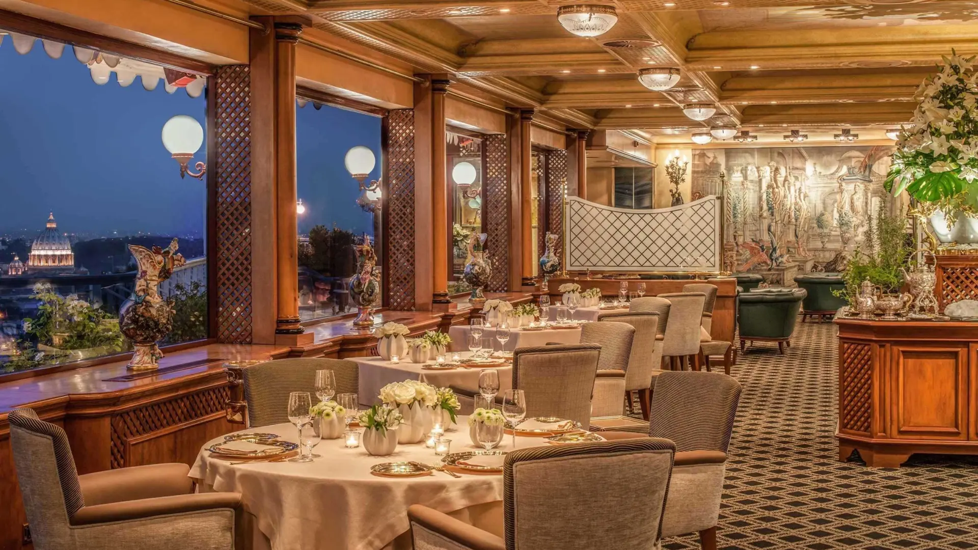 dining area of La Pergola by Chef Heinz Beck