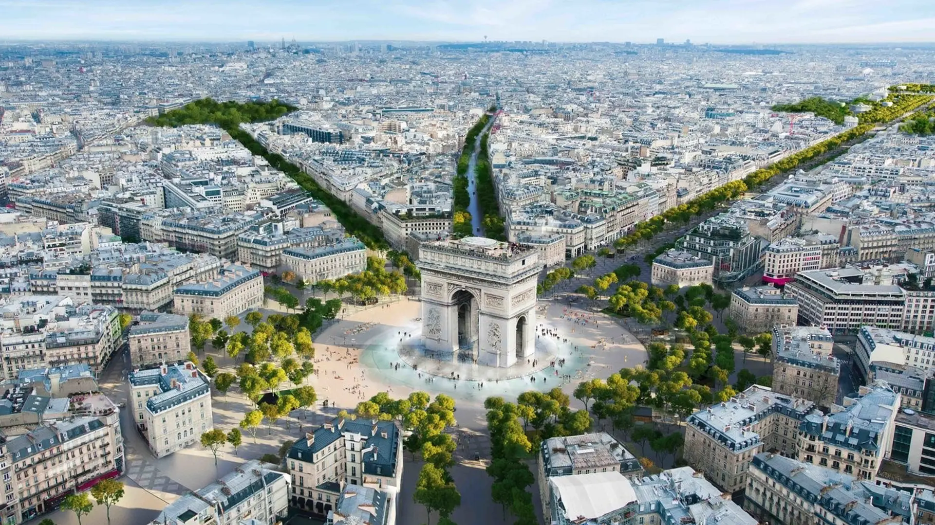 Avenue des champs-elysees seen from bird perspective
