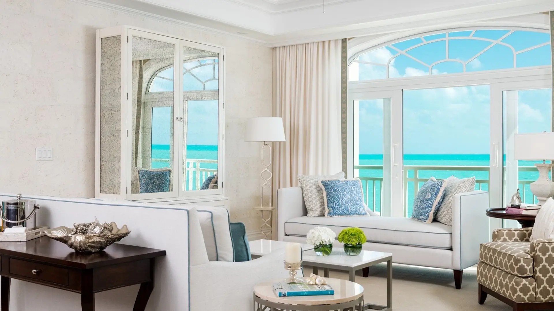 a beautiful room at The Shore Club Turks & Caicos overlooking the beach