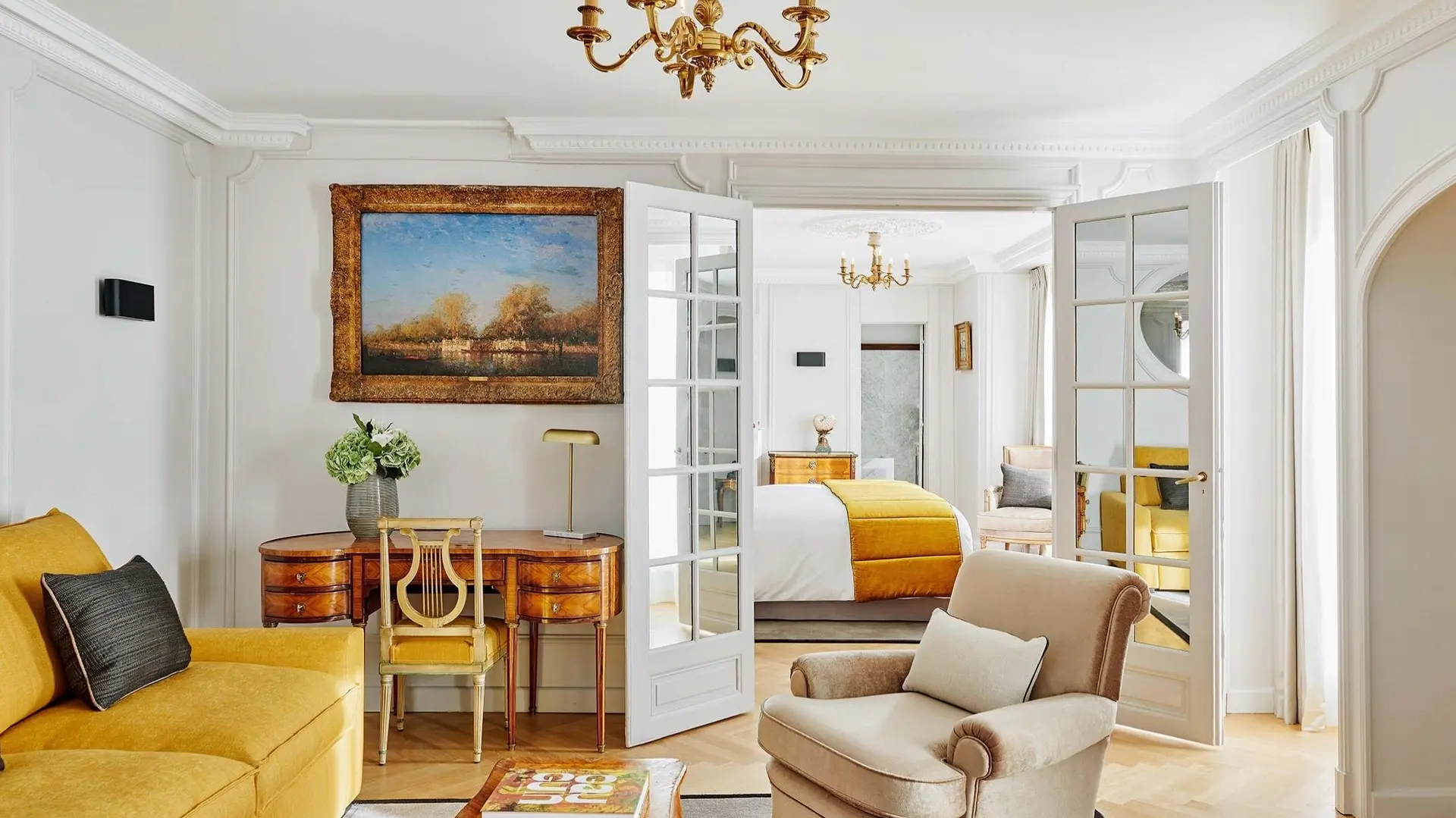 suite at hotel lancaster paris champs elysees with yellow decor