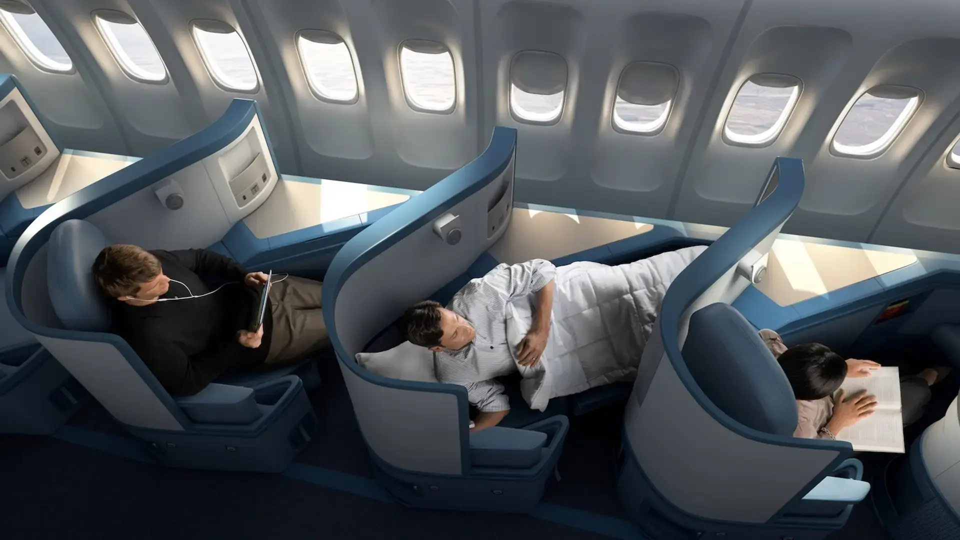people laying in their deelta one a350 seats