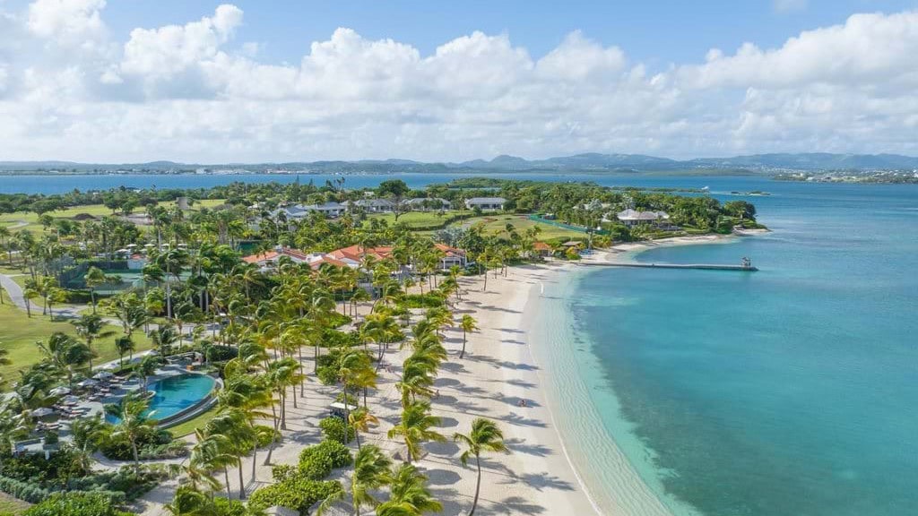 Bird view of Jumbo Bay Island with nature and ocean