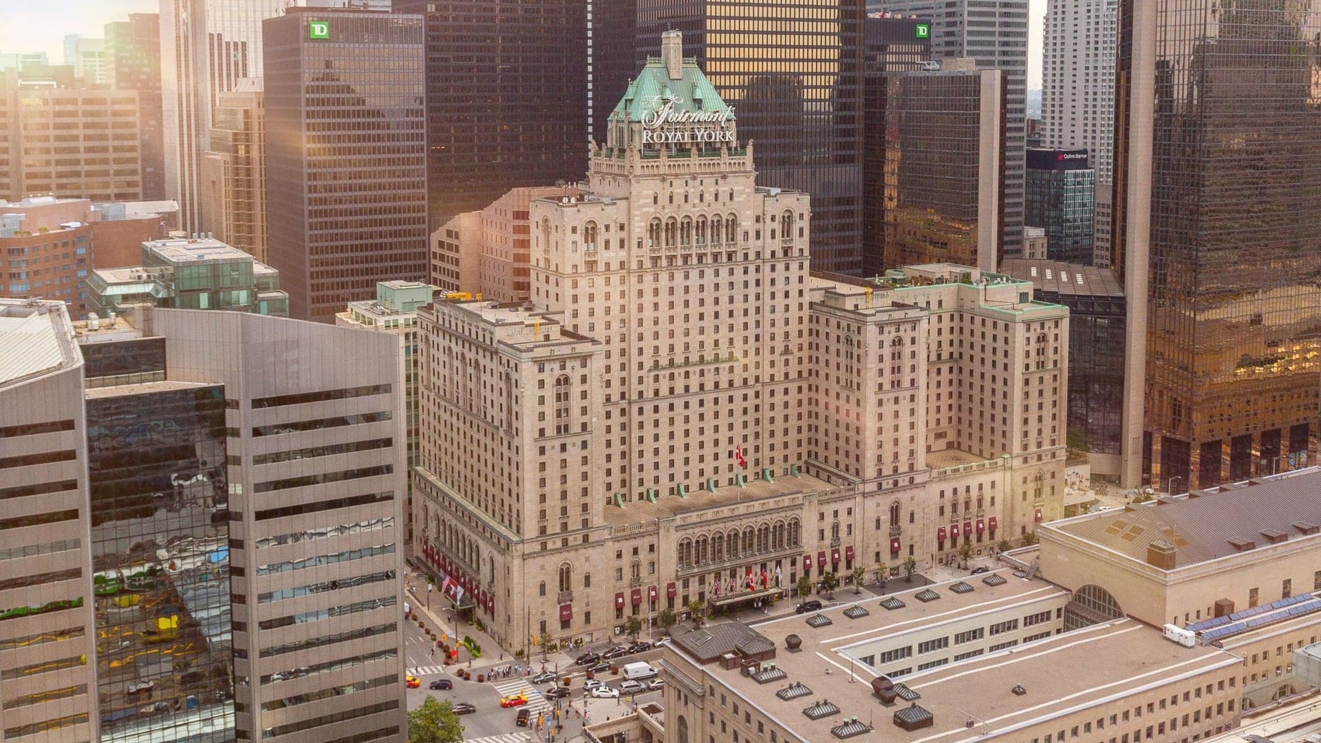 The outside of the fairmont royal york hotel seen from a bird perspective 