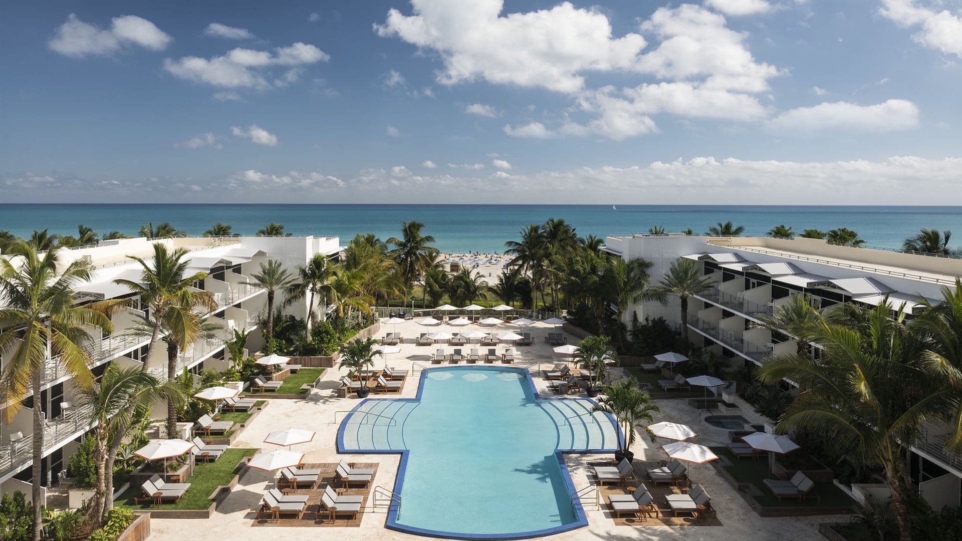 View of the exclusive pool area and South Beach at the fantastic Ritz-Carlton - South Beach