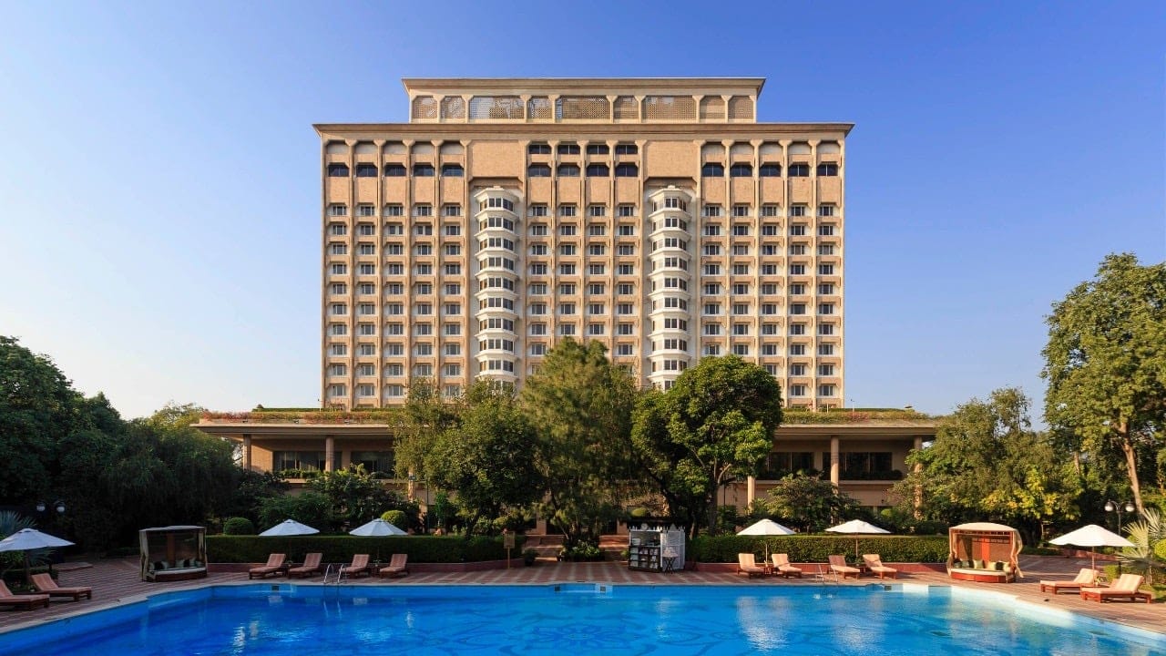 Outside view of the Taj Mahal Hotel with private pool in front