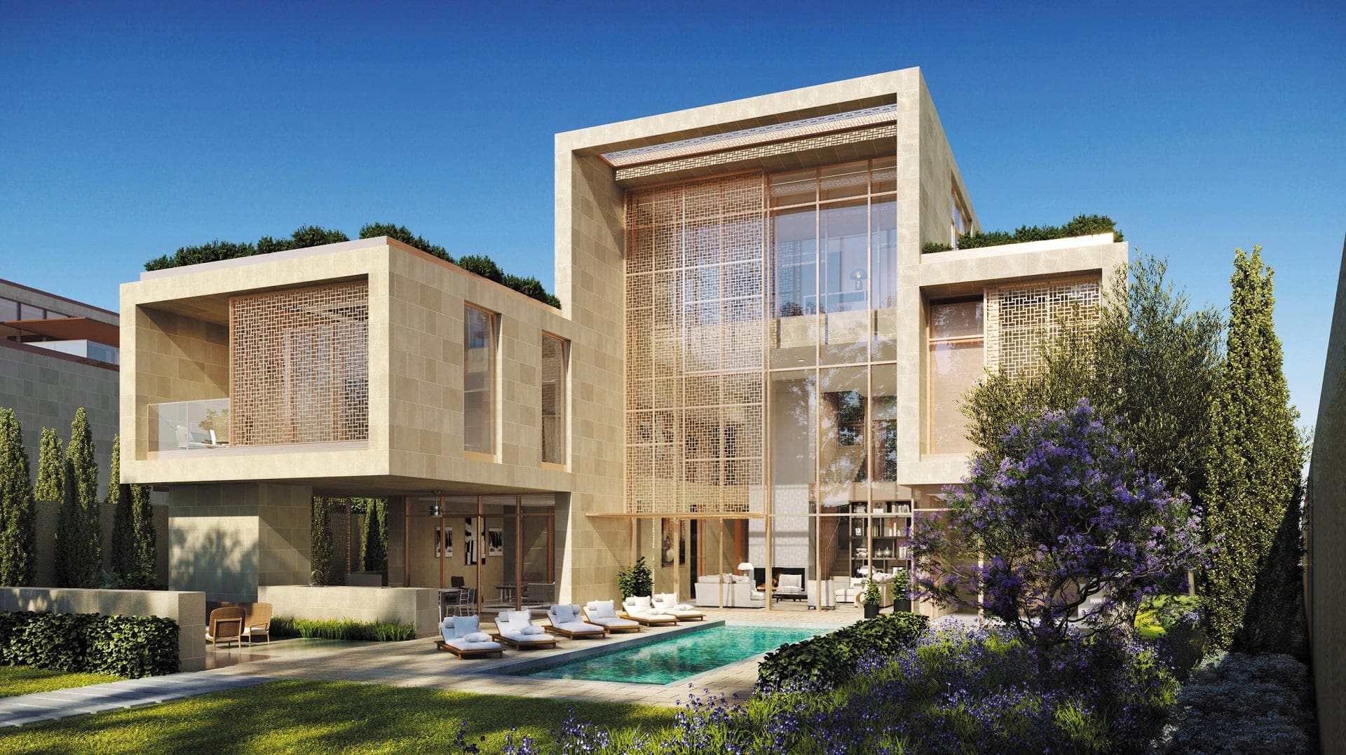 The iconic Four Seasons Hotel Luxor in Cairo, set to open in 2025. With a comfortable but luxurious design. Located south of the Luxor Temple. Offering view of the Nile river, private pool and creamy colours