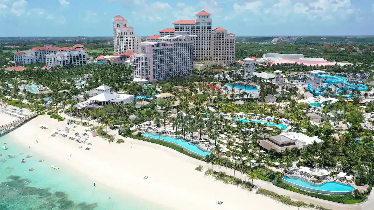 an overview of Grand Hyatt Baha Mar iwth multiple swimming pools and hotel buildings