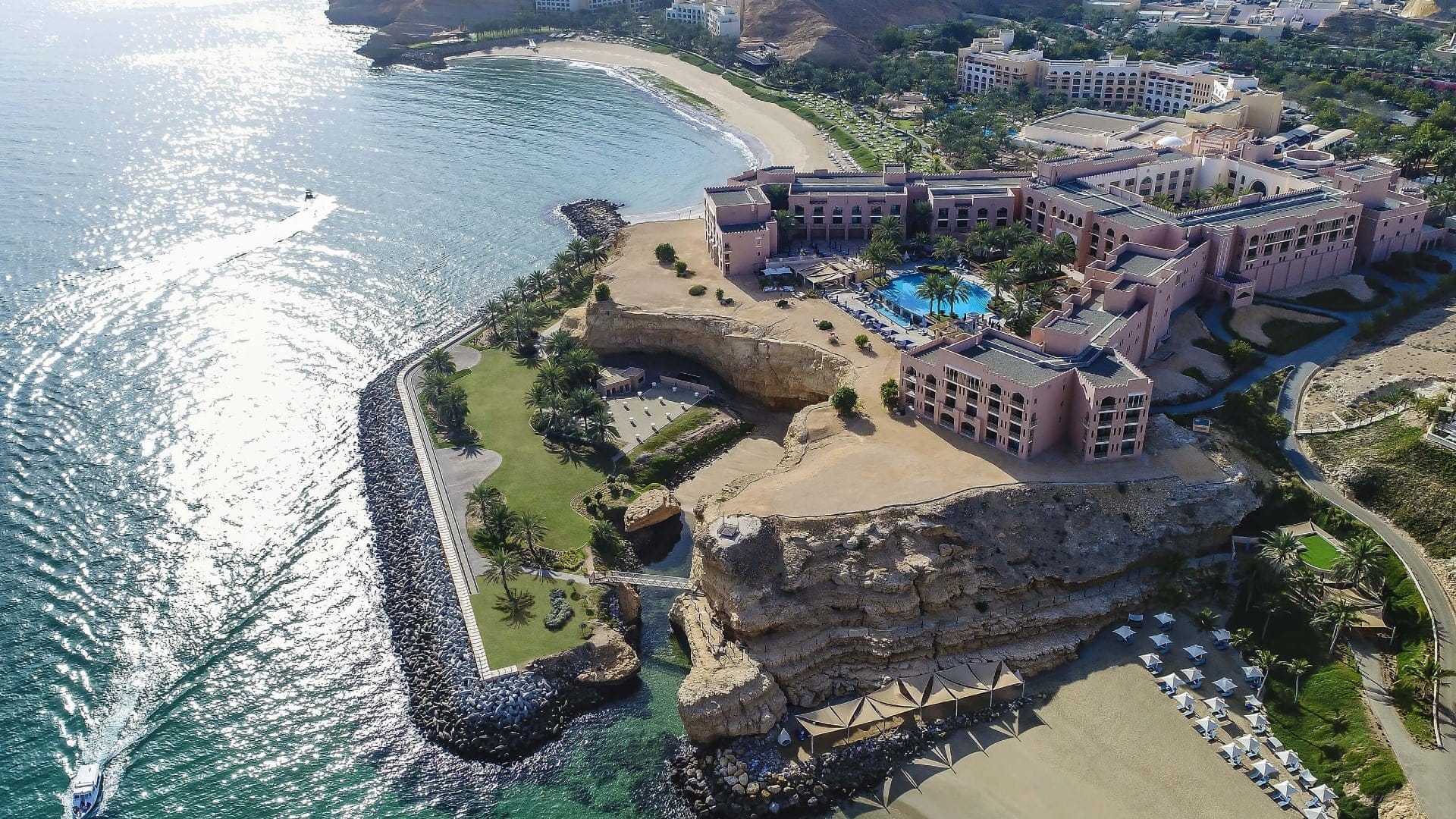 Bird view of the enormous hotel building 