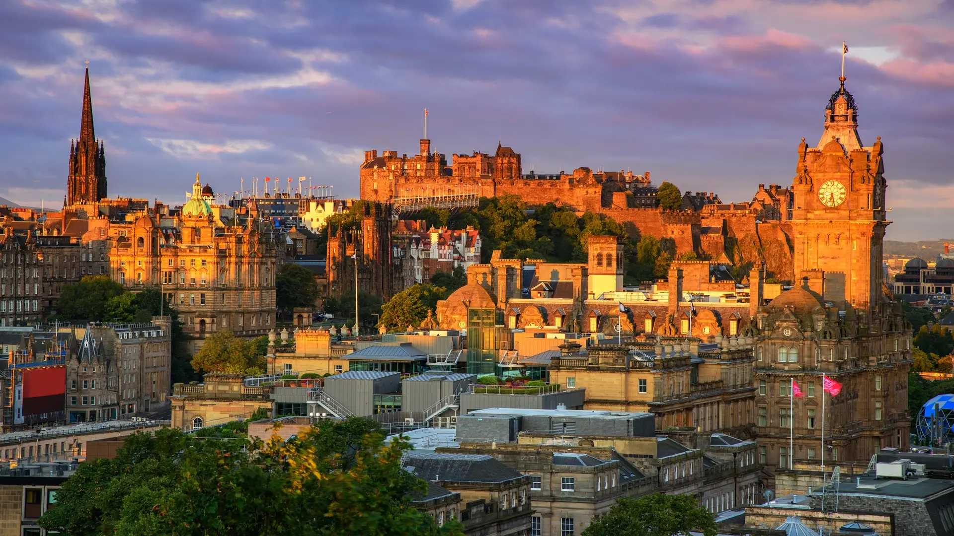 Amazing view of clocktowers, historical buildings and beautiful sky in Edinburgh -Scotland.