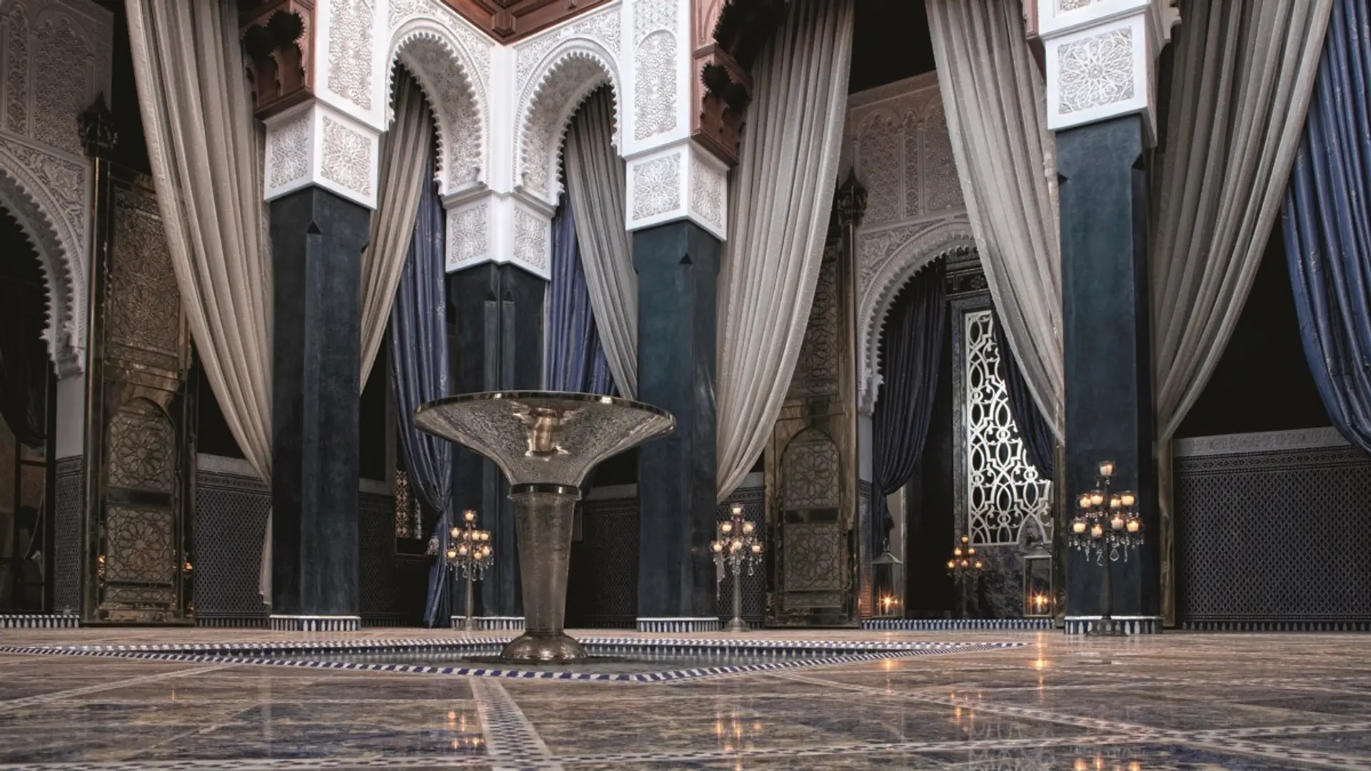 Spacious area at Royal Mansour with marble floor decor