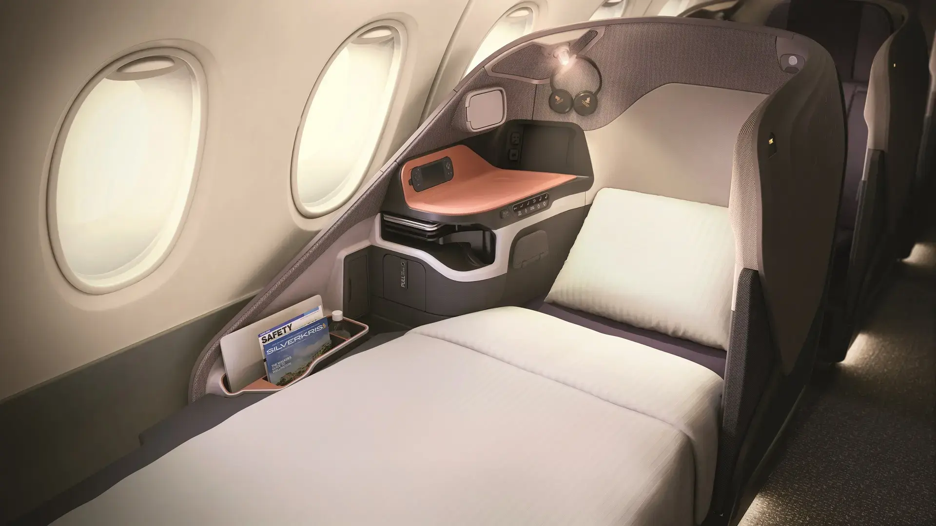 Singapore Airlines' lie flat bed in business class